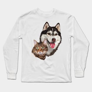 Cat and husky Long Sleeve T-Shirt